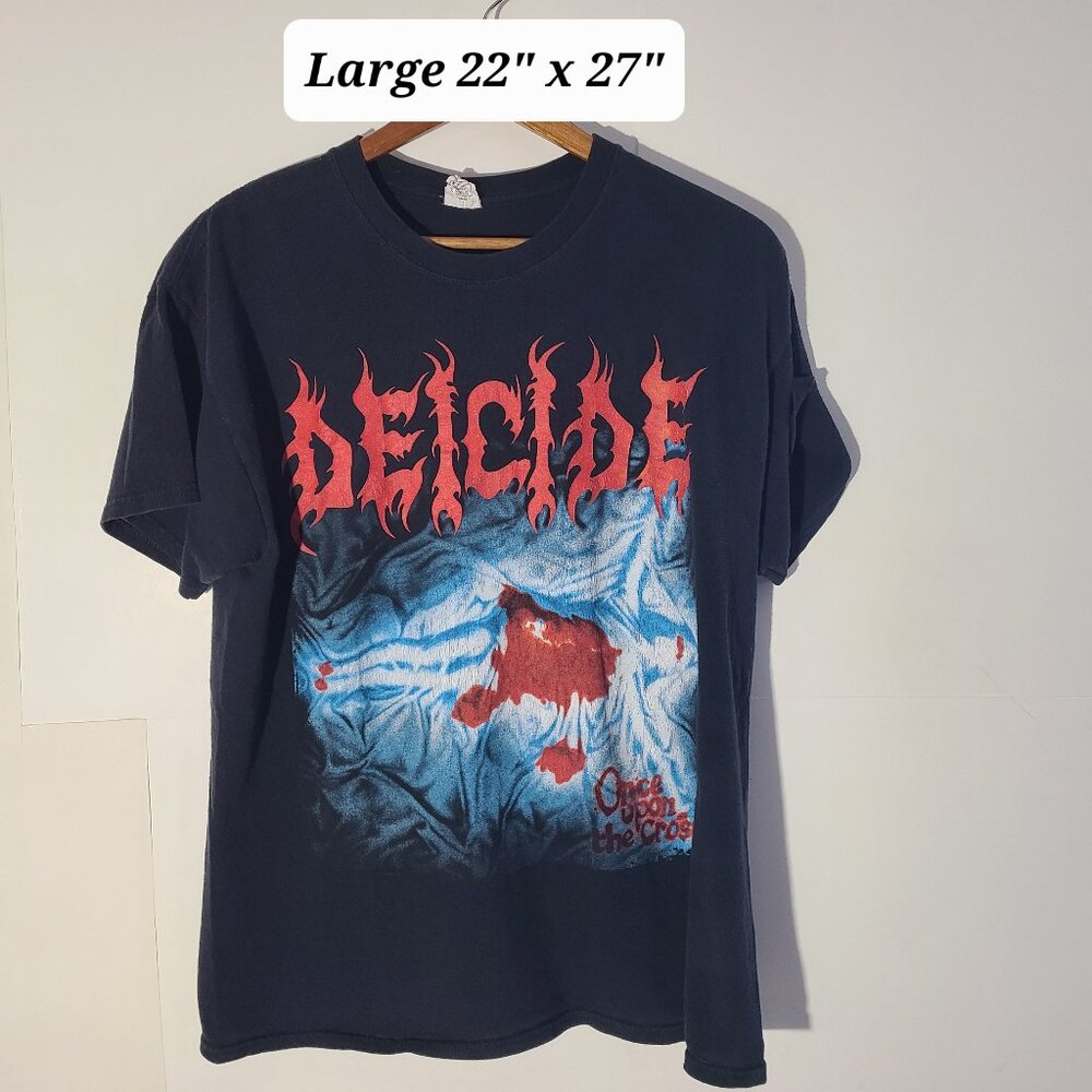 Y2K Deicide Once Upon The Cross Large Black Boxy T-Shirt Death Metal